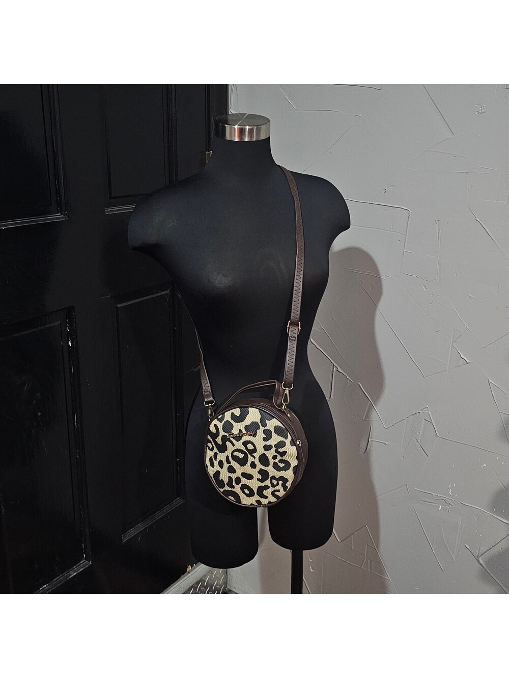 Round Leopard Print Lightweight Crossbody Bag Dark Brown